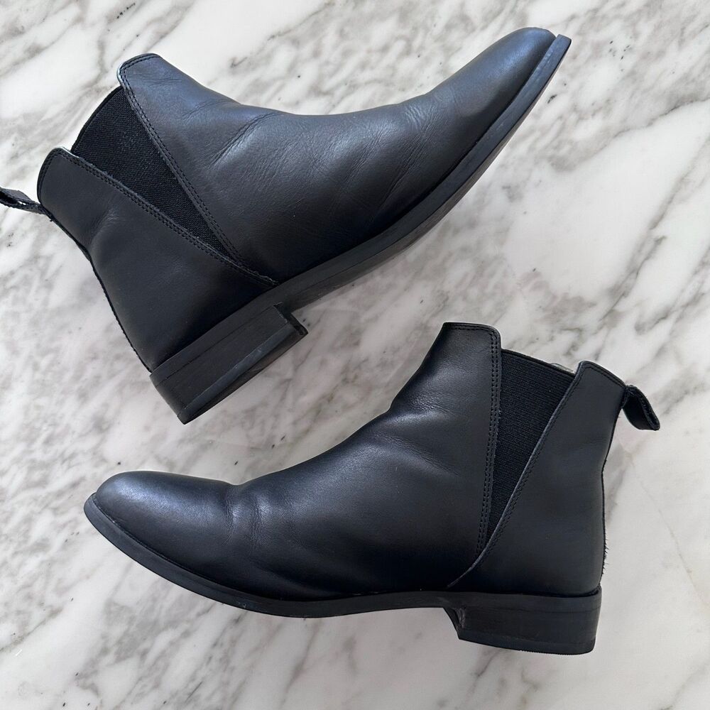 Nisolo Eva Everyday Chelsea Black Leather Pull On Casual Boots Womens US 7 Peru